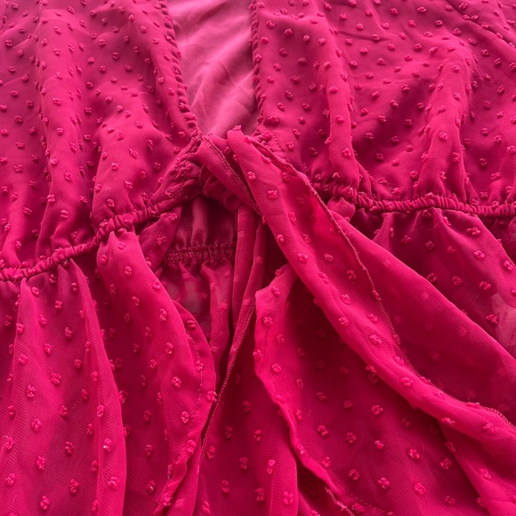 PrettyLittleThing Womens M Dark Red Swiss Dot Tie Front Wrap Sheer Peplum Blouse - Picture 11 of 13